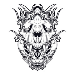 tattoo and t-shirt design black and white hand drawn tiger skull engraving ornament premium vector