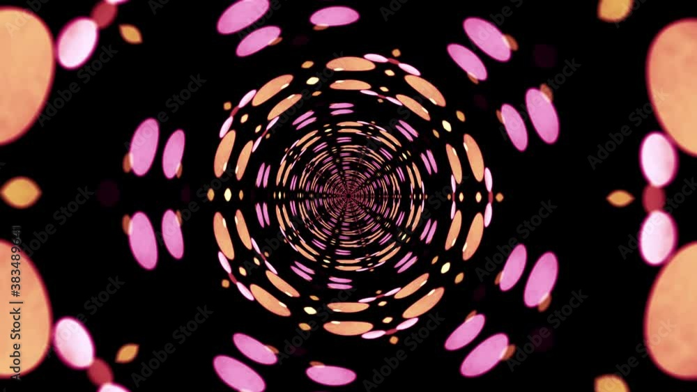 Poster 4k 3d rendering seamless loop abstract background with pink and gold bokeh tunnel light. abstract ps