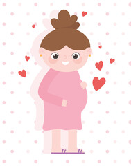 pregnancy and maternity, cute pregnant woman with hearts love cartoon