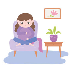 pregnancy and maternity, cute pregnant woman sitting on chair cartoon