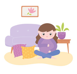 pregnancy and maternity, cute pregnant woman sitting in the living room