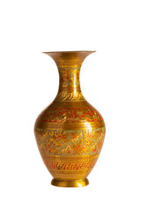 metal oriental vase with an ornament isolated on a white background