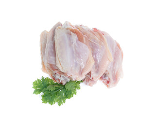 Raw chicken  on cutting board on white background