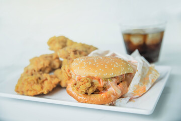 Selection of bad fat sources. Disgusting Food. Selection of food that is bad for your health. Fast food on table.