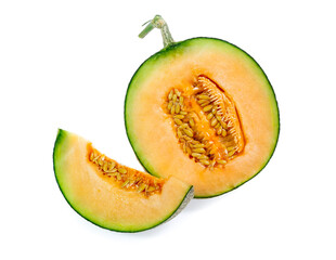 cantaloupe melon slices isolated on white background