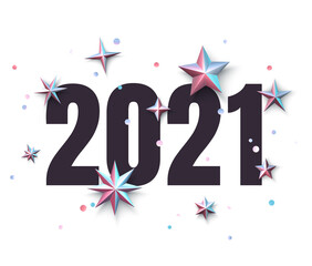2021 black sign with metallic stars on white background.