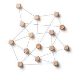 Abstract network with dice on a white background