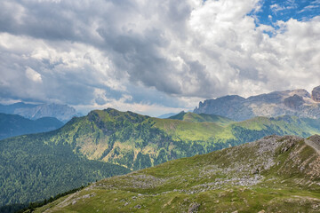 Awesome view of mountainous alp landscape in the Dolomites in the summer