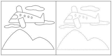 Coloring and trace of airplane for kids 