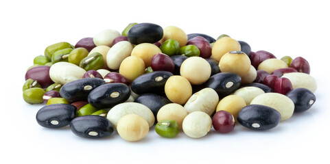 red bean ,green bean ,black bean, soybean isolated on white background