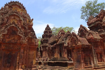 Fototapeta na wymiar Banteay Srei red lady temple in Angkor Complex Cambodia