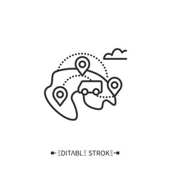 Domestic tourism line icon. Inside the country, travel. Local tourism. Staycation. Rural travelling. Tourism types concept. Isolated vector illustration. Editable stroke 