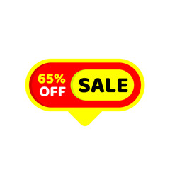Sale tag 65 percent yellow and red color vector eps