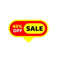 Sale tag 45 percent yellow and red color vector eps