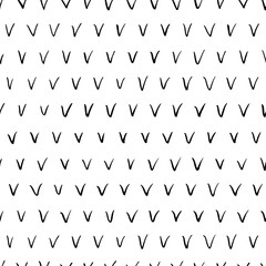 Hand drawn doodle checkmarks vector seamless pattern. Abstract triangle lines, brush strokes. Hand painted ink background. Art illustration for fashion designs, prints in trendy pop art style. 