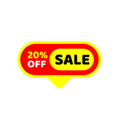 Sale tag 20 percent yellow and red color vector eps