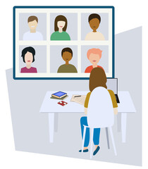 Online meeting or learning. Work from home. Video conference. Vector illustration.