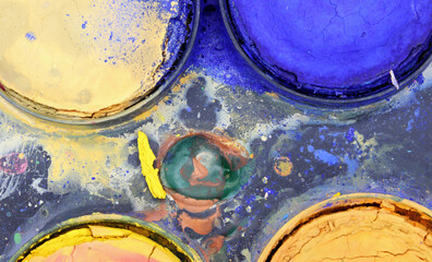 close-up colored watercolor paints detail
