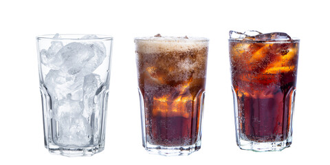 coca cola in glass isolaed on white background