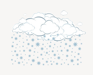 Vector illustration with clouds and falling snow.