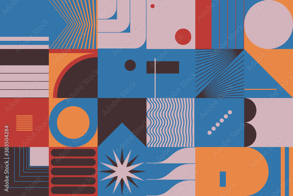Poster mid-century aesthetics artwork with abstract vector pattern design and geometric shapes
