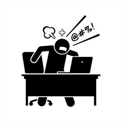 Angry boss icon. Man with a laptop icon
