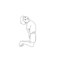 Kids Yoga Joga für Kinder Asana Kamel horizontal Banner Concept Vorlage 5 Tibeter Junge barfuß Yoga Haltung fröhliches Gesicht lächelnd Lachen Yogi Logo  Hintergrund weiß Übung Sport Ausmalbild Freude