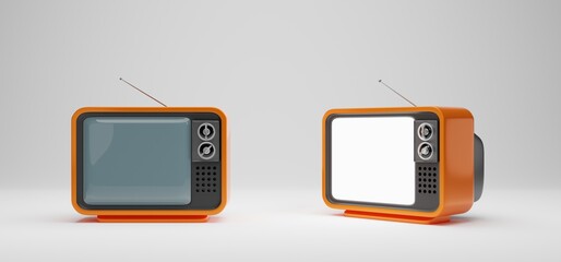 3D rendering illustration concept of retro style television on white background, retro TV