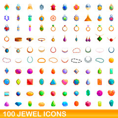 100 jewel icons set. Cartoon illustration of 100 jewel icons vector set isolated on white background