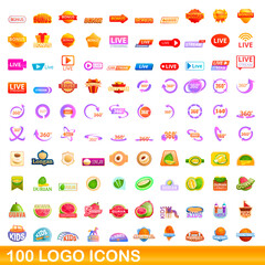 100 logo icons set. Cartoon illustration of 100 logo icons vector set isolated on white background