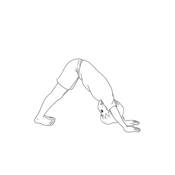 Kids Yoga Joga f&uuml;r Kinder Asana Hund Concept Banner Ausmalbild 5 Tibeter Junge barfu&szlig; Yoga Haltung fr&ouml;hliches Gesicht l&auml;chelnd Lachen Yogi Logo  Hintergrund wei&szlig; &Uuml;bung Sport Erholung Freude
