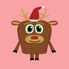 isolated cute deer with Santa hat on a pink background