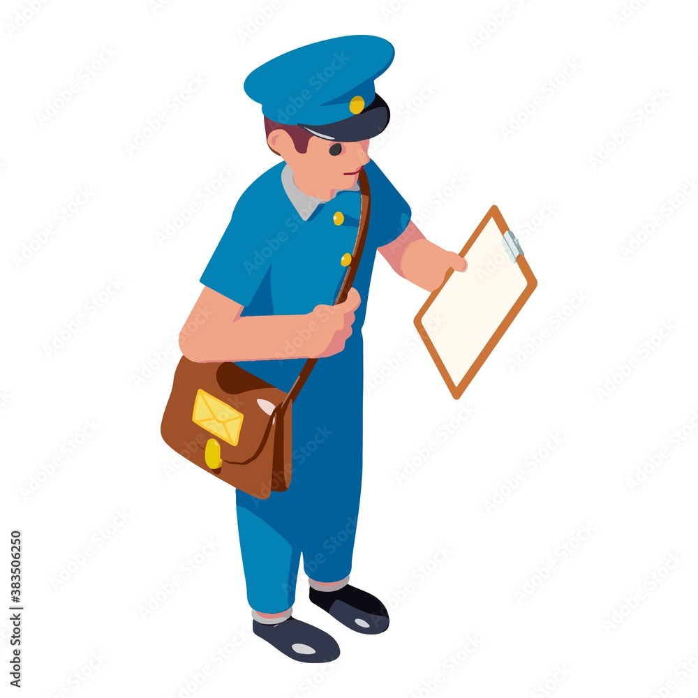 Poster postman delivery icon. isometric of postman delivery vector icon for web design isolated on white ba