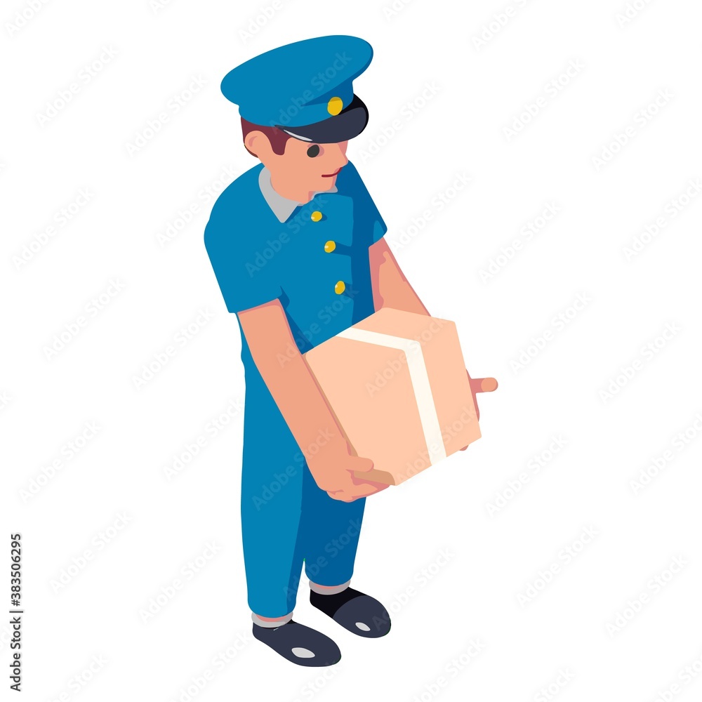 Poster postman parcel box delivery icon. isometric of postman parcel box delivery vector icon for web desig