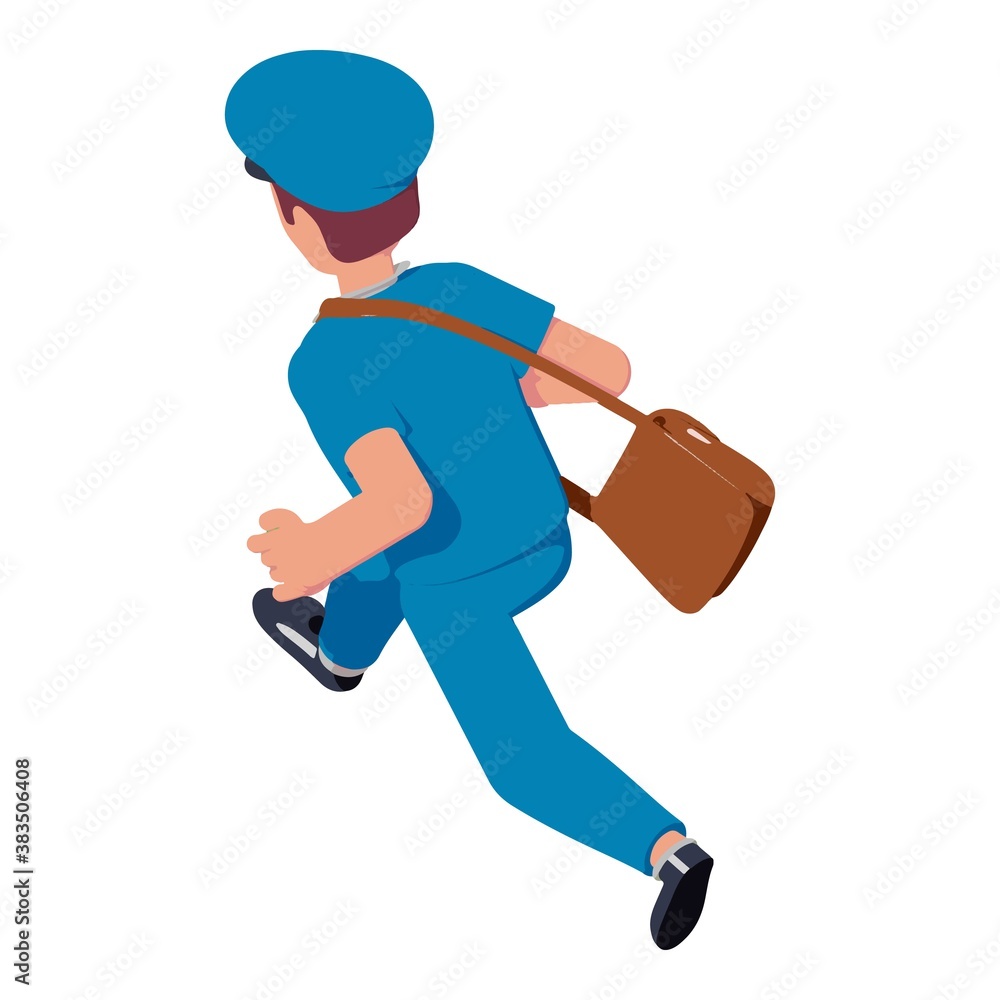 Poster running mailman icon. isometric of running mailman vector icon for web design isolated on white back