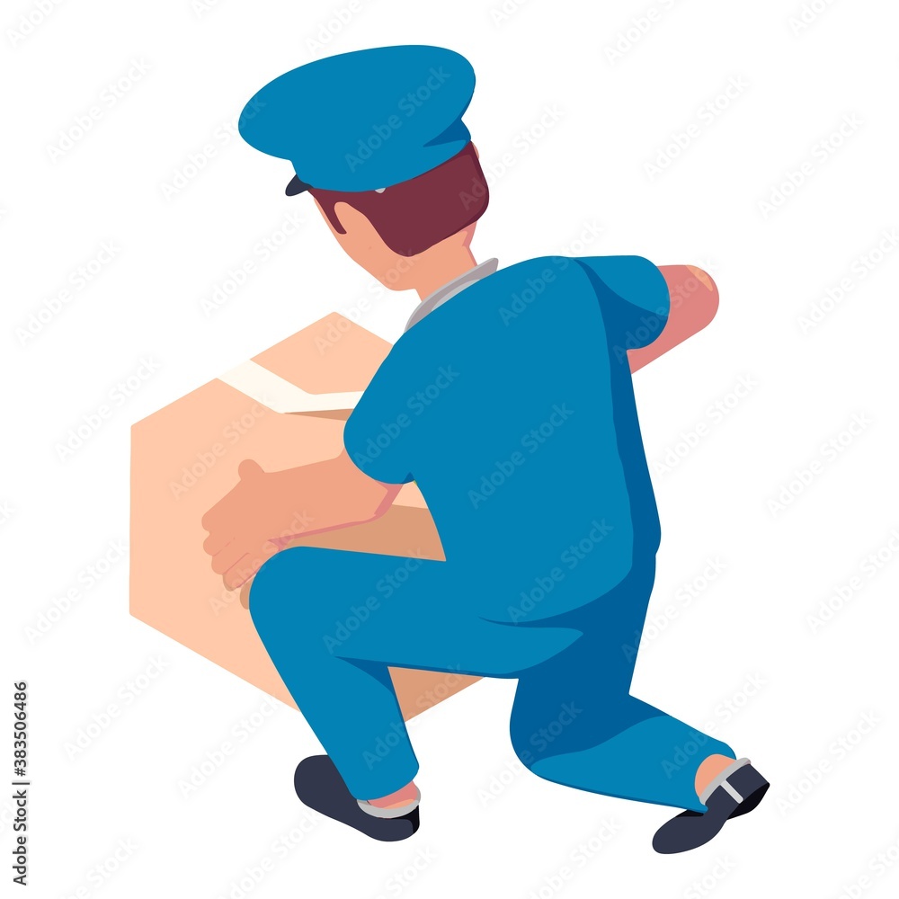 Poster mailman open parcel icon. isometric of mailman open parcel vector icon for web design isolated on wh