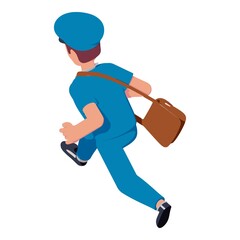 Running mailman icon. Isometric of running mailman vector icon for web design isolated on white background