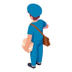 Mailman parcel delivery icon. Isometric of mailman parcel delivery vector icon for web design isolated on white background