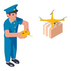 Postman drone parcel delivery icon. Isometric of postman drone parcel delivery vector icon for web design isolated on white background