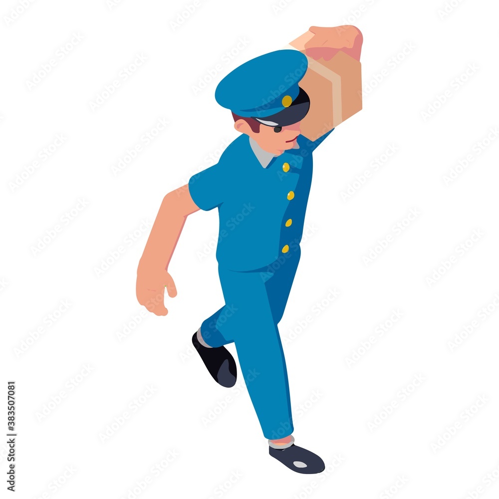 Poster postman parcel client delivery icon. isometric of postman parcel client delivery vector icon for web