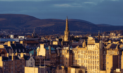 Edinburgh city skyline from Calton Hill., United Kingdom