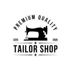 Tailor's vector logo design. Sewing machine icon. Textile emblem. Clothes label.
