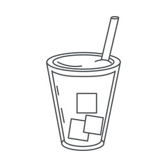 tea, herbal beverage glass cup and straw line icon style