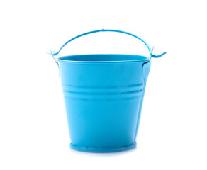 empty blue metal bucket isolated on a white background