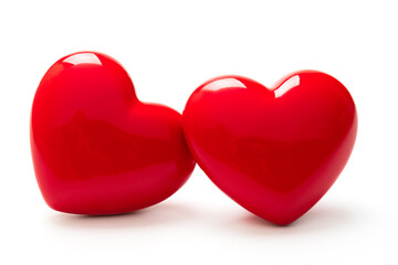 Two Red heart isolated on white background, with clipping path, love decoration concept.