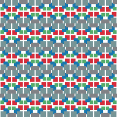 Vector seamless pattern texture background with geometric shapes, colored in blue, grey, green, red, white colors.