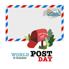 world post day with retro letter envelop and post mail box hand drawn cartoon vector 