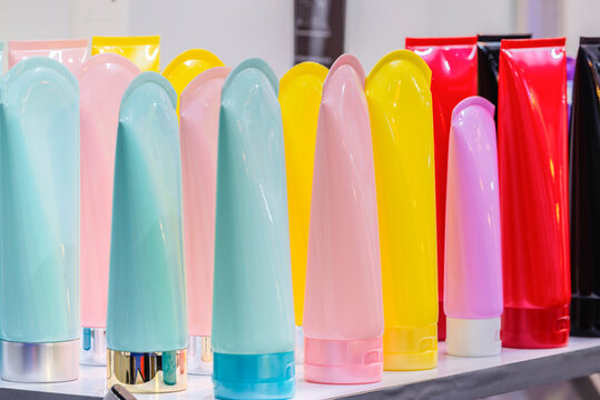 Cosmetics Packages design Beauty Products. Different colorful cosmetic tube and Blank packaging cosmetic template for your design.