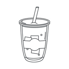 tea, disposable cup with straw beverage fresh line icon style