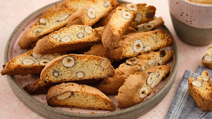 Biscotti or cantucci with almonds. Italian biscuits.